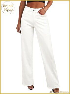 Wide Leg Raw Hem Denim Jeans Women High Waist Stretch